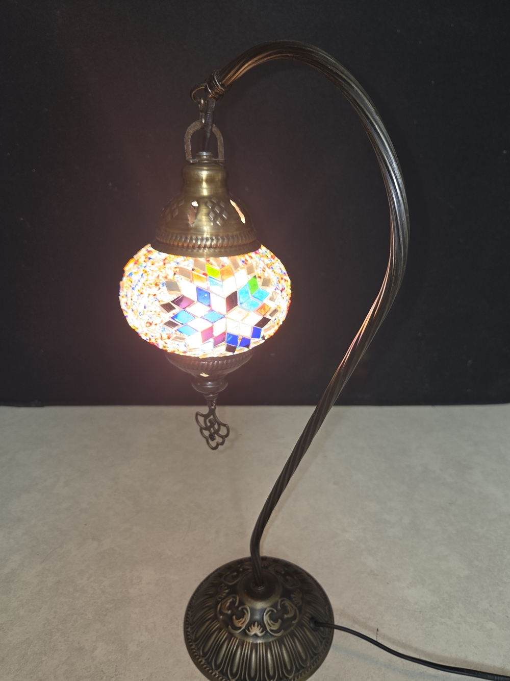 Multicolor Mosaic Glass Table Lantern - Vintage-Style Hanging Accent Lamp-works
